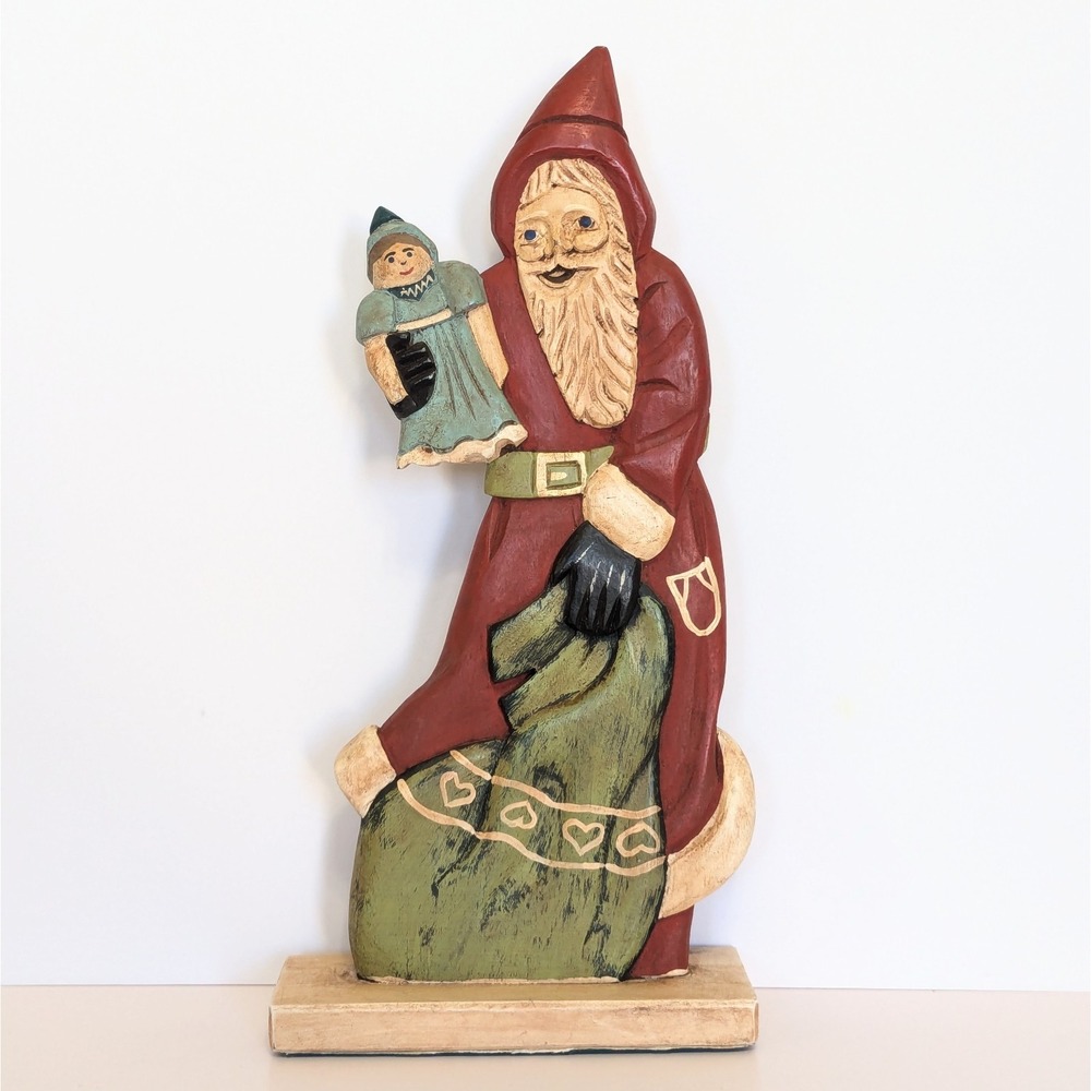 Vtg Folk Art Carved Wood Santa Claus 12.5" Figure Christmas Made In Philippines